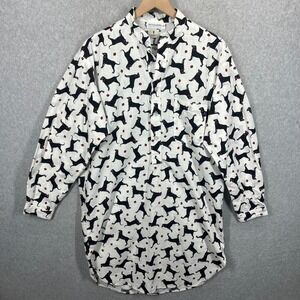 Vintage‎ Embassy Dog Print Shirt Dress Women S White Black Labrador Cotton USA